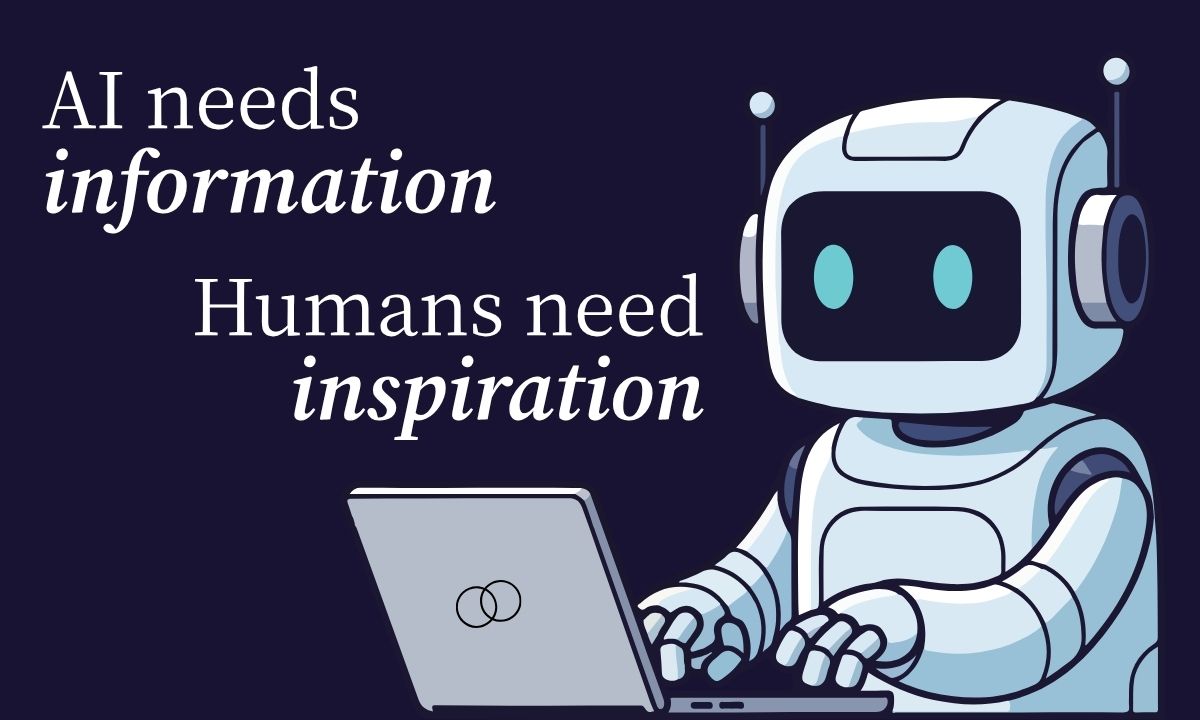 cartoon robot using a laptop with copy that reads 